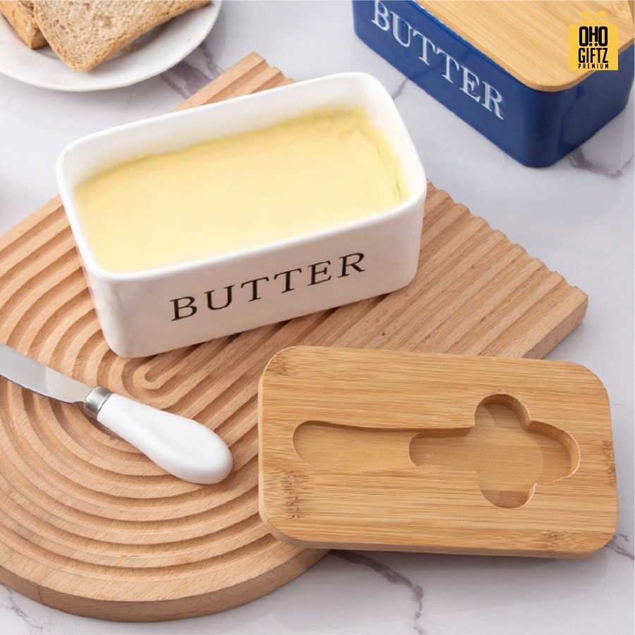 กล่องใส่เนยเซรามิค สกรีนโลโก้ ทำเป็นของพรีเมี่ยมได้