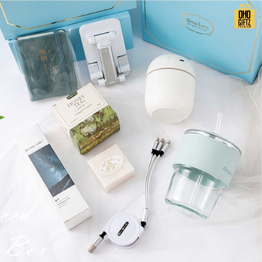 ชุดของขวัญโทนสีฟ้า สกรีนโลโก้ ทำเป็นของพรีเมี่ยม ของชำร่วย