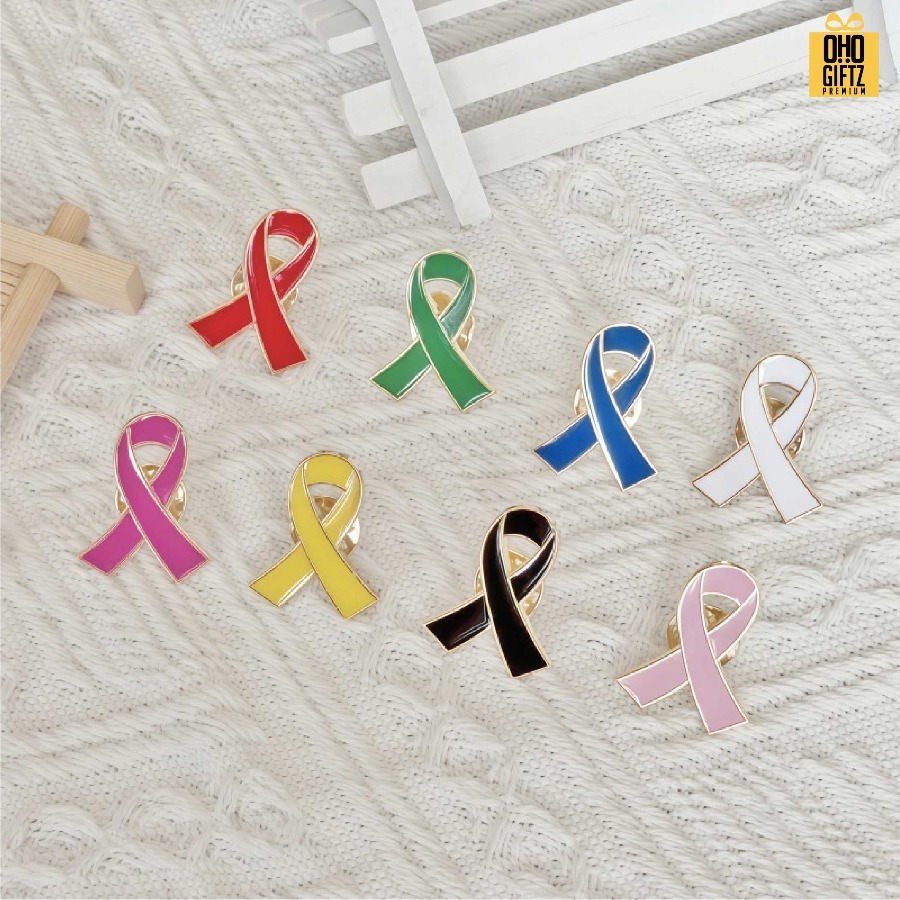 เข็มกลัดโลหะริบบิ้นไว้อาลัย ริบบิ้นสีต่างๆ ทำเป็นของพรีเมี่ยม ของที่ระลึก ของชำร่วย