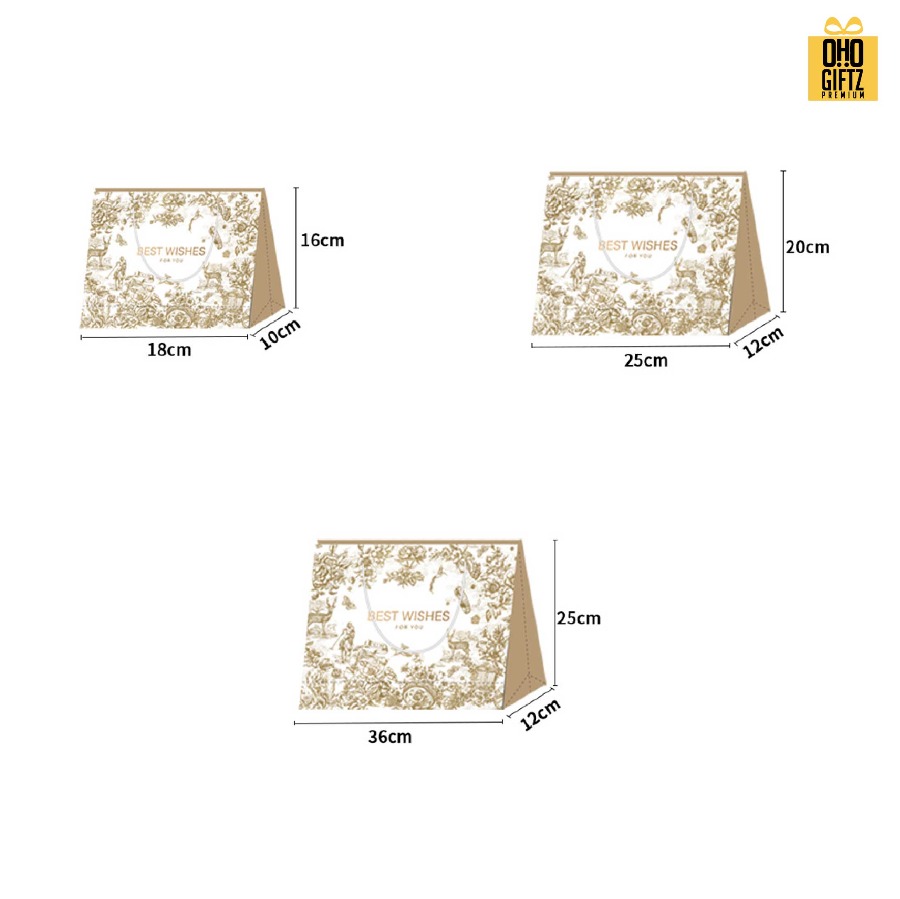 ถุงกระดาษสีทองสวยหรู สกรีนโลโก้ ทำเป็นของพรีเมี่ยมได้