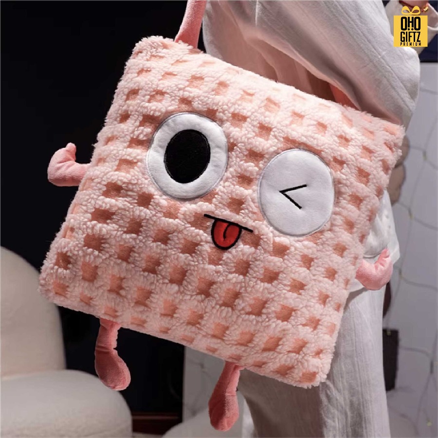 หมอนผ้าห่มตาราง น่ารัก สกรีนโลโก้ ทำเป็นของพรีเมี่ยมได้