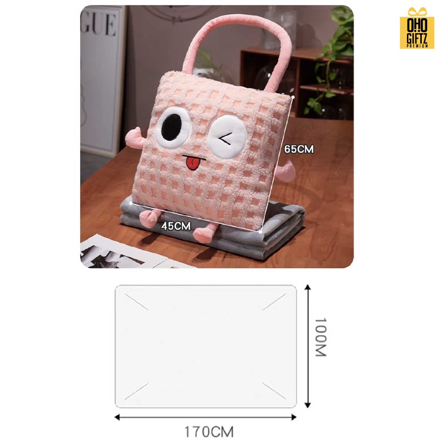 หมอนผ้าห่มตาราง น่ารัก สกรีนโลโก้ ทำเป็นของพรีเมี่ยมได้