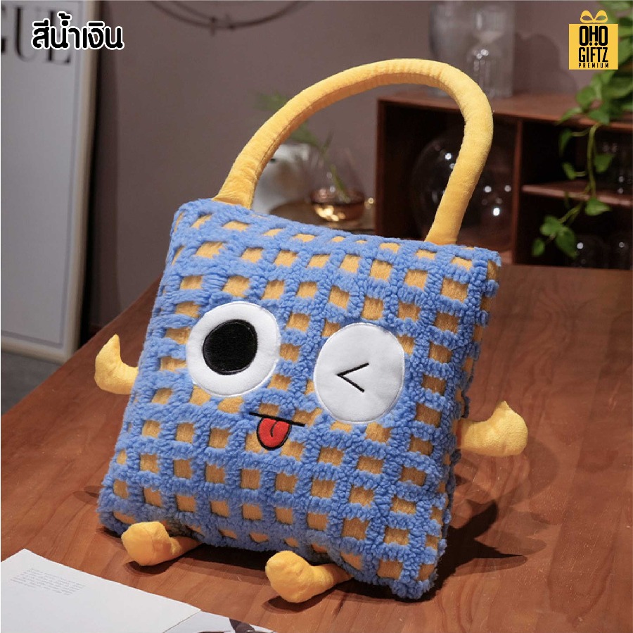 หมอนผ้าห่มตาราง น่ารัก สกรีนโลโก้ ทำเป็นของพรีเมี่ยมได้