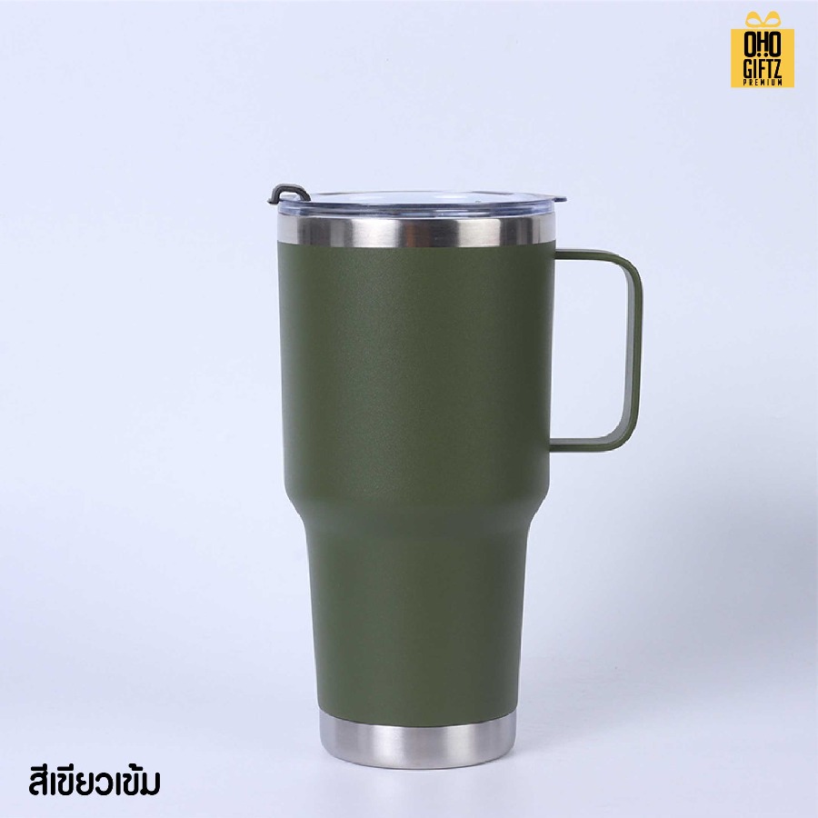 แก้วสแตนเลสเก็บความเย็นมีหู สกรีนโลโก้ ทำเป็นของพรีเมี่ยมได้