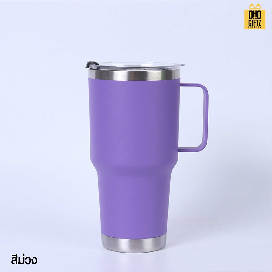 แก้วสแตนเลสเก็บความเย็นมีหู สกรีนโลโก้ ทำเป็นของพรีเมี่ยมได้