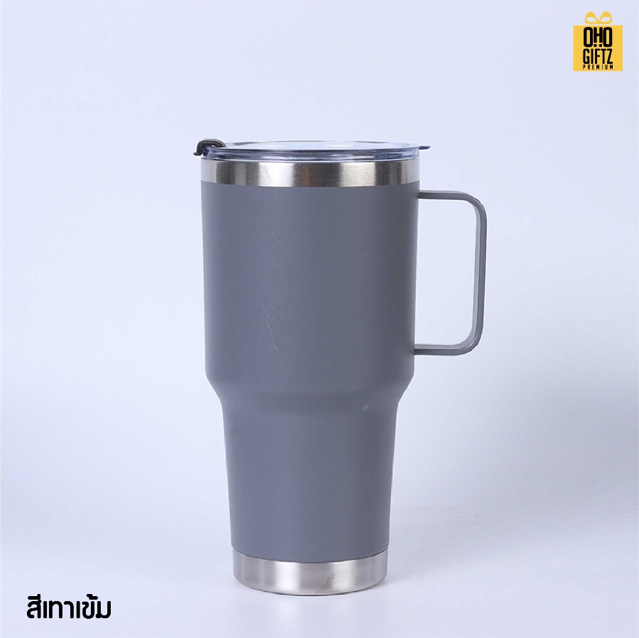แก้วสแตนเลสเก็บความเย็นมีหู สกรีนโลโก้ ทำเป็นของพรีเมี่ยมได้