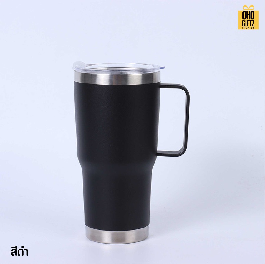 แก้วสแตนเลสเก็บความเย็นมีหู สกรีนโลโก้ ทำเป็นของพรีเมี่ยมได้