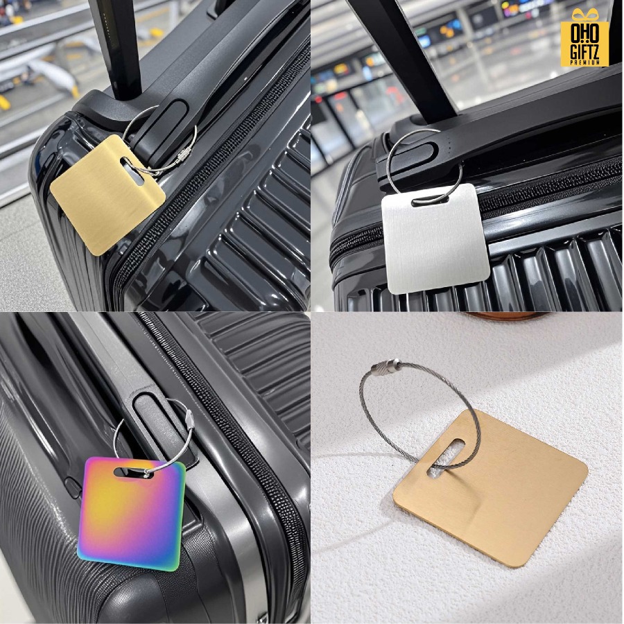 ป้าย Tag สแตนเลส กระเป๋าเดินทาง สกรีนโลโก้ ทำเป็นของพรีเมี่ยมได้