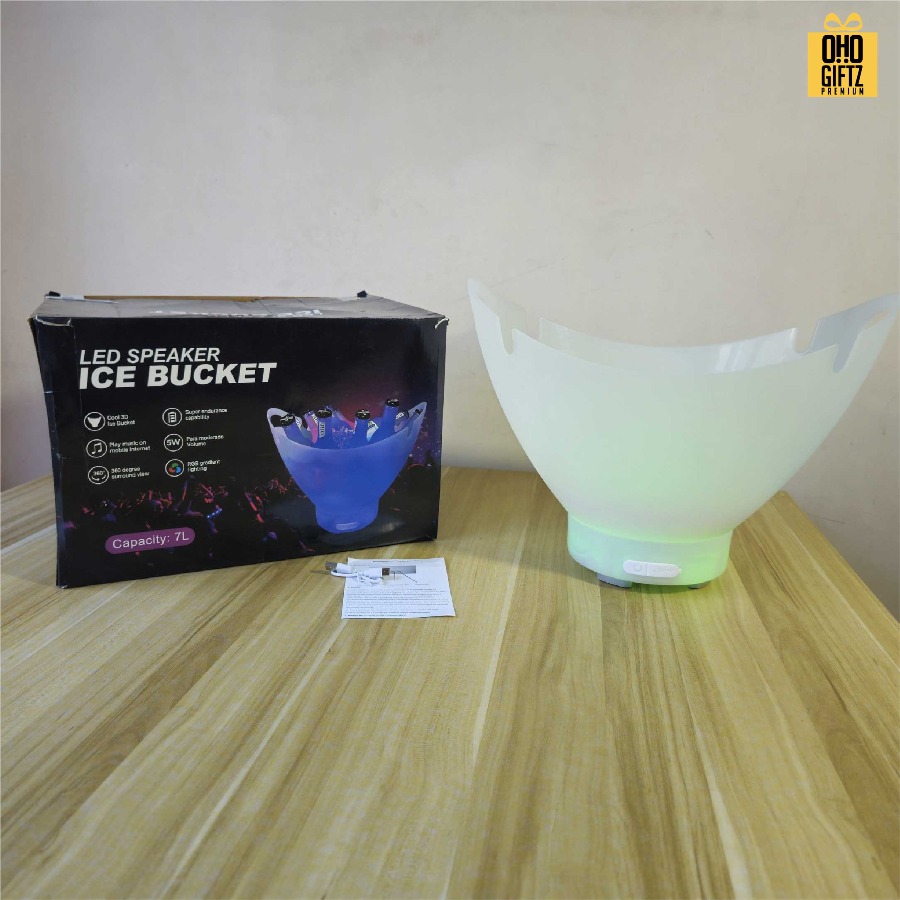 ถังน้ำแข็ง LED ลำโพง Bluetooth ชาร์จ USB สกรีนชื่อ สกรีนโลโก้ ทำเป็นของพรีเมี่ยมได้ 