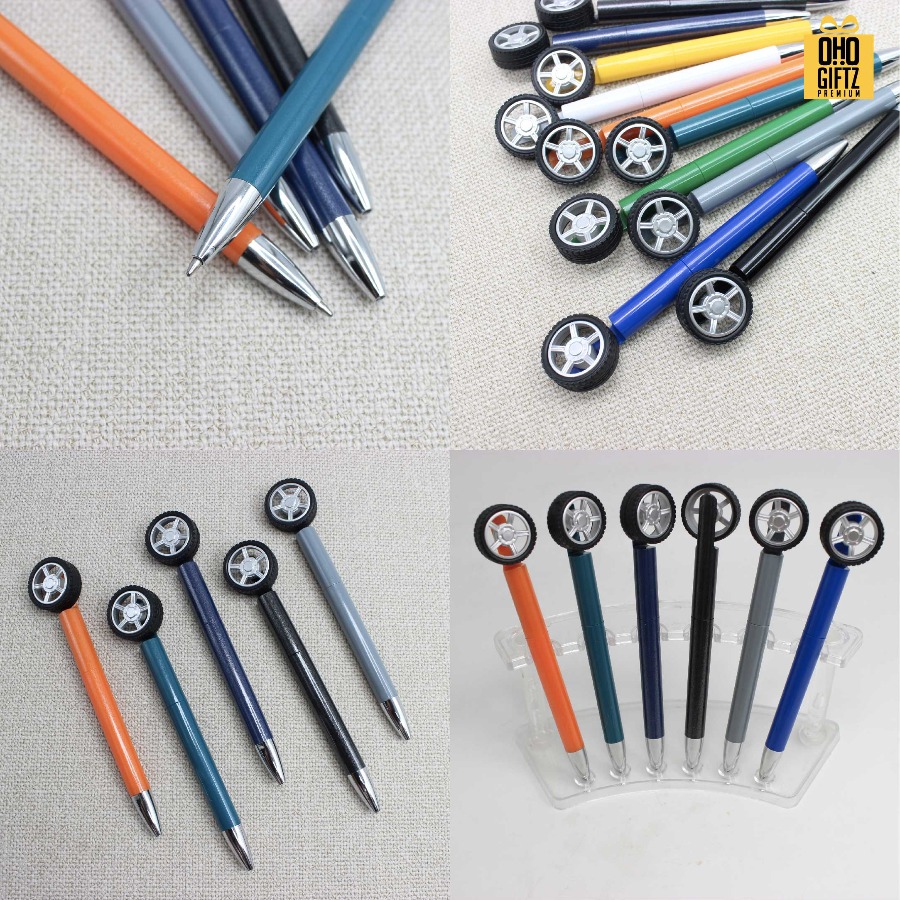ปากกาล้อรถหมุน สกรีนชื่อ สกรีนโลโก้ ทำเป็นของพรีเมี่ยมได้