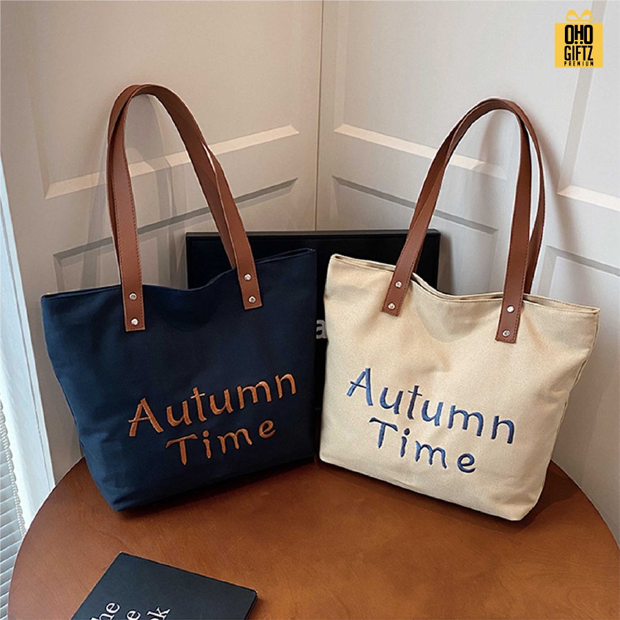 กระเป๋าแคนวาส สายหนัง PU ปรับแต่งได้ สกรีนโลโก้ ทำเป็นของพรีเมี่ยมได้