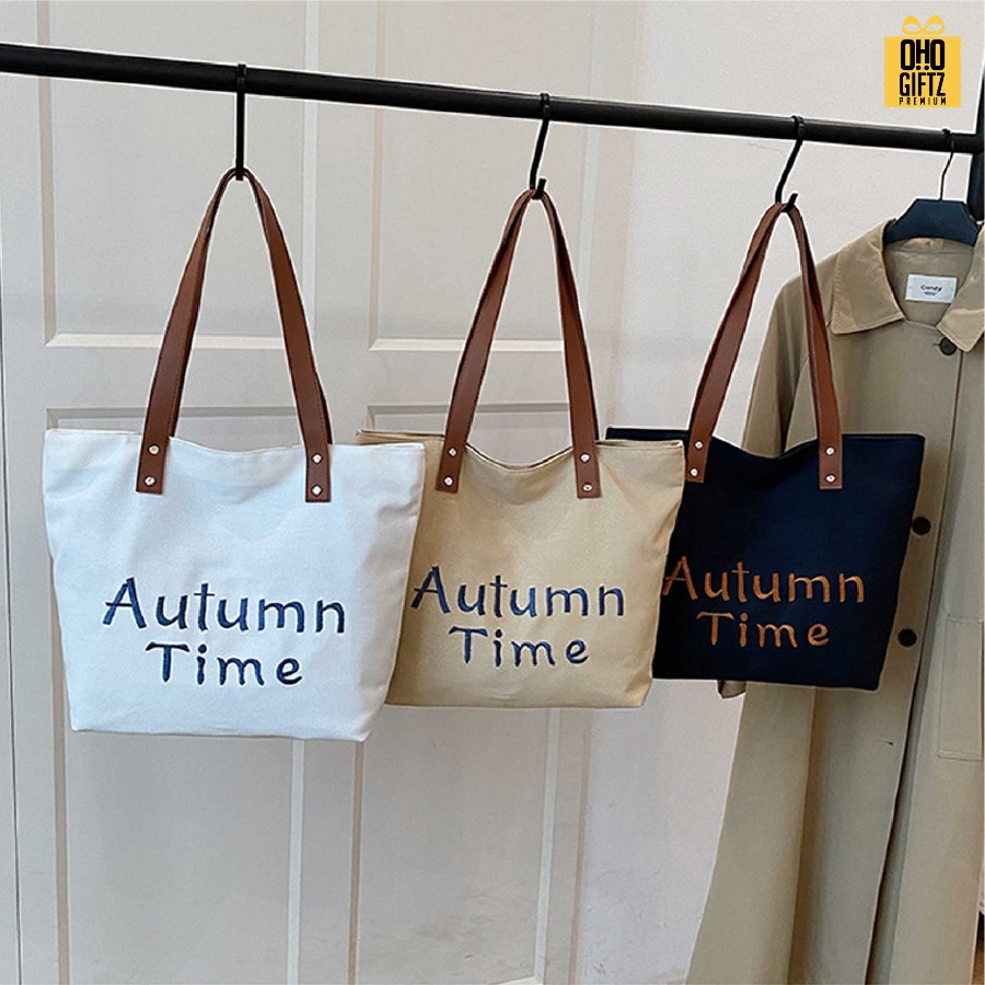 กระเป๋าแคนวาส สายหนัง PU ปรับแต่งได้ สกรีนโลโก้ ทำเป็นของพรีเมี่ยมได้