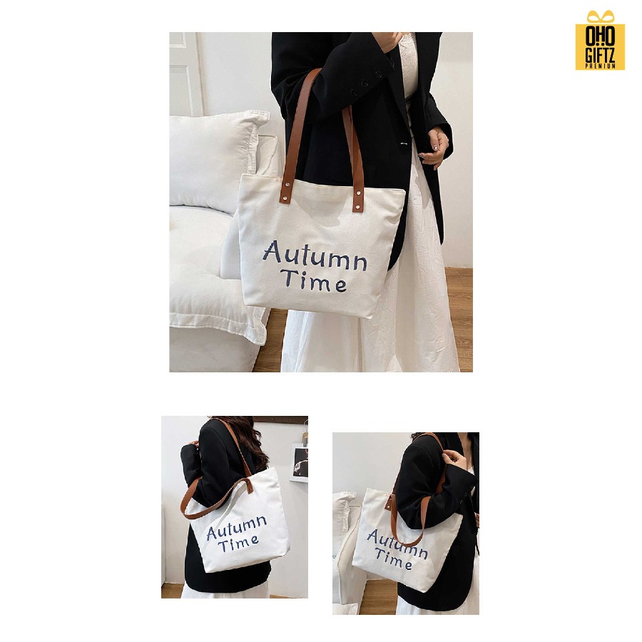 กระเป๋าแคนวาส สายหนัง PU ปรับแต่งได้ สกรีนโลโก้ ทำเป็นของพรีเมี่ยมได้