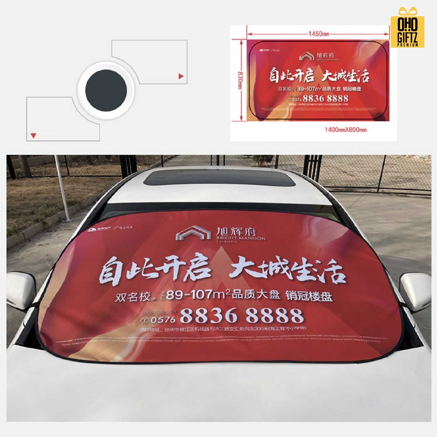 ม่านบังแดดรถบนต์แบบแผ่นใหญ่ สกรีนลายเต็มไม่จำกัดสี สกรีนโลโก้ ทำเป็นของพรีเมี่ยมได้