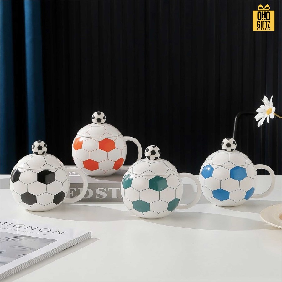 ชุดถ้วยน้ำเซรามิคฟุตบอล สกรีนชื่อ สกรีนโลโก้ ทำเป็นของพรีเมี่ยมได้