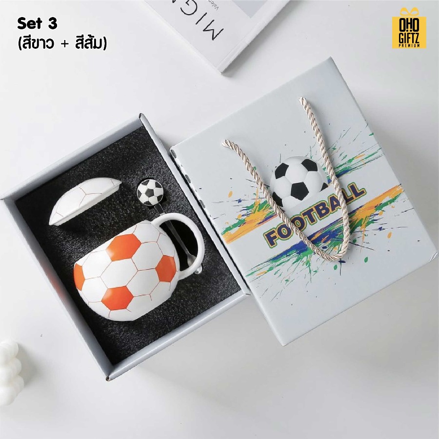 ชุดถ้วยน้ำเซรามิคฟุตบอล สกรีนชื่อ สกรีนโลโก้ ทำเป็นของพรีเมี่ยมได้