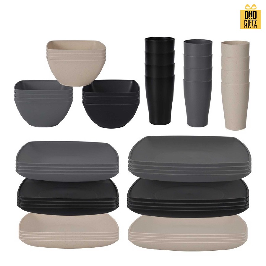 ชุดเซ็ทจาน ชาม ถ้วย ผลิตจากฟางข้าวสาลี สกรีนชื่อ สกรีนโลโก้ ทำเป็นของพรีเมี่ยมได้
