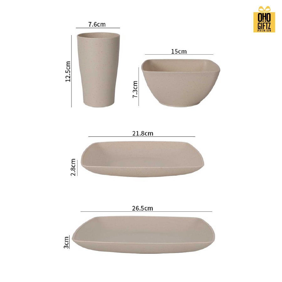 ชุดเซ็ทจาน ชาม ถ้วย ผลิตจากฟางข้าวสาลี สกรีนชื่อ สกรีนโลโก้ ทำเป็นของพรีเมี่ยมได้