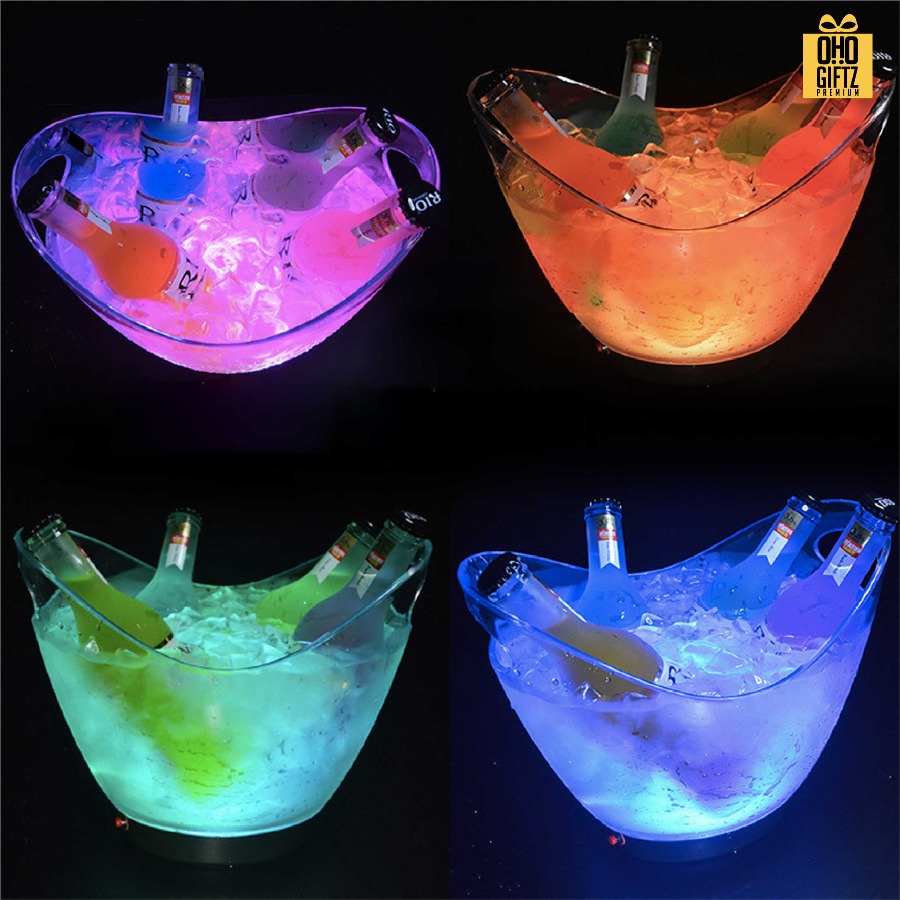 ถังใส่น้ำแข็งมีไฟ LED ชาร์จ USB สกรีนชื่อ สกรีนโลโก้ ทำเป็นของพรีเมี่ยมได้ 