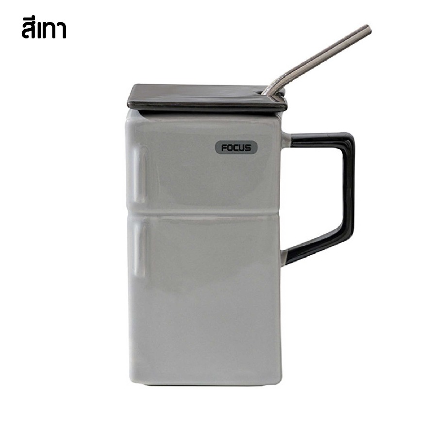 แก้วเซรามิคทรงตู้เย็นเรโทร สกรีนชื่อ สกรีนโลโก้ ทำเป็นของพรีเมี่ยมได้