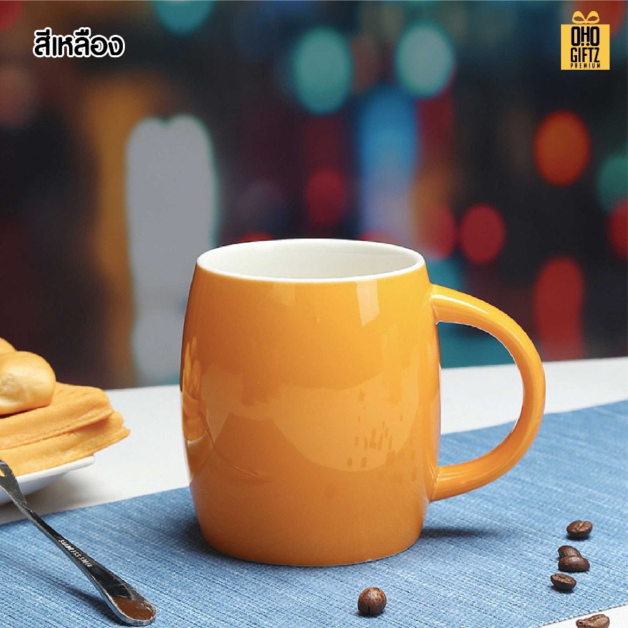 แก้วเซรามิคทรงถังไวน์ สกรีนชื่อ สกรีนโลโก้ ทำเป็นของพรีเมี่ยมได้