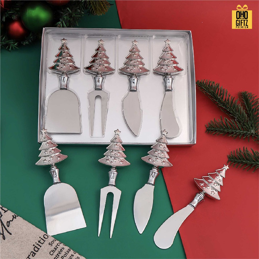 ชุดมีดทาเนยรูปต้นคริสต์มาส สแตนเลส สกรีนโลโก้ ทำเป็นของพรีเมี่ยมได้