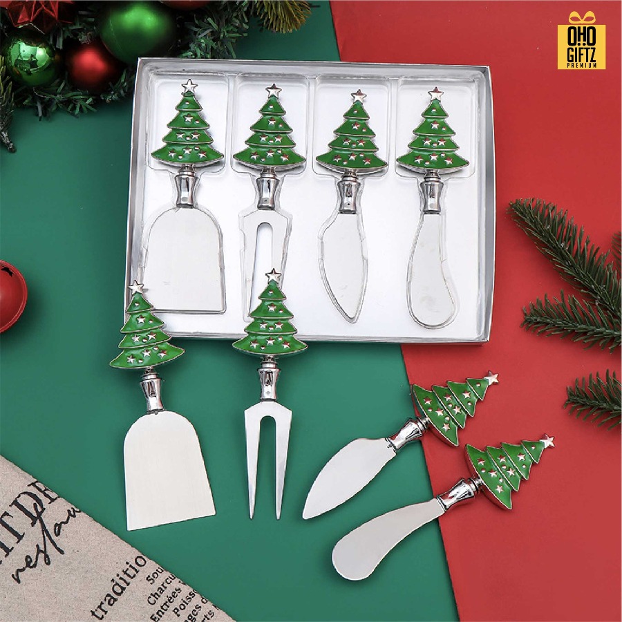 ชุดมีดทาเนยรูปต้นคริสต์มาส สแตนเลส สกรีนโลโก้ ทำเป็นของพรีเมี่ยมได้