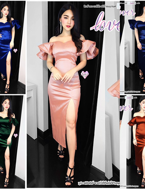 [Silk Selena Dress] พิเศษมากๆหรูหราไฮโซ เดรสผ้าไหมออกงานดีไซน์ สวยหรู