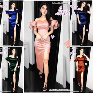 [Silk Selena Dress] พิเศษมากๆหรูหราไฮโซ เดรสผ้าไหมออกงานดีไซน์ สวยหรู