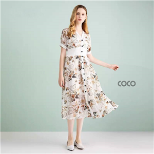 [COCO] เดรสยาว ผ้าลายดอกพลิ้วสวยใส่สบาย