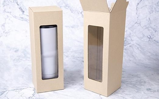 กล่องใส่แก้ว กล่องใส่สินค้า บรรจุภัณฑ์ กล่องลูกฟูกพรีเมี่ยม มีหน้าต่าง 10x10x30 ซม.