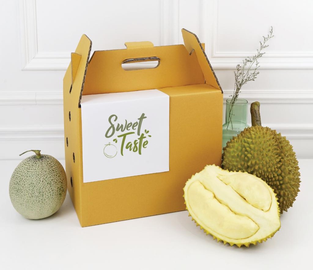 กล่องใส่ผลไม้ กล่องใส่สินค้า บรรจุภัณฑ์ กล่องลูกฟูกหูหิ้ว ใหญ่ (5 ชั้น)