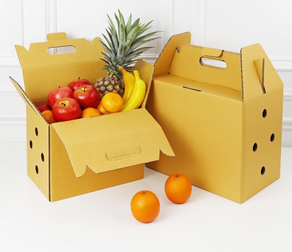 กล่องใส่ผลไม้ กล่องใส่สินค้า บรรจุภัณฑ์ กล่องลูกฟูกหูหิ้ว ใหญ่ (5 ชั้น)