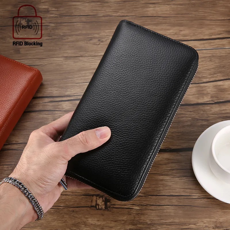 กระเป๋า กระเป๋าบัตร (ใบยาว) ป้องกันการถูกโจรกรรมข้อมูล RFID หนังแท้ 24 ช่อง พร้อม 2 ช่อง ใส่ธนบัตร 2 ช่องลับ 1 ช่องใหญ่ ใส่กุญแจรถ