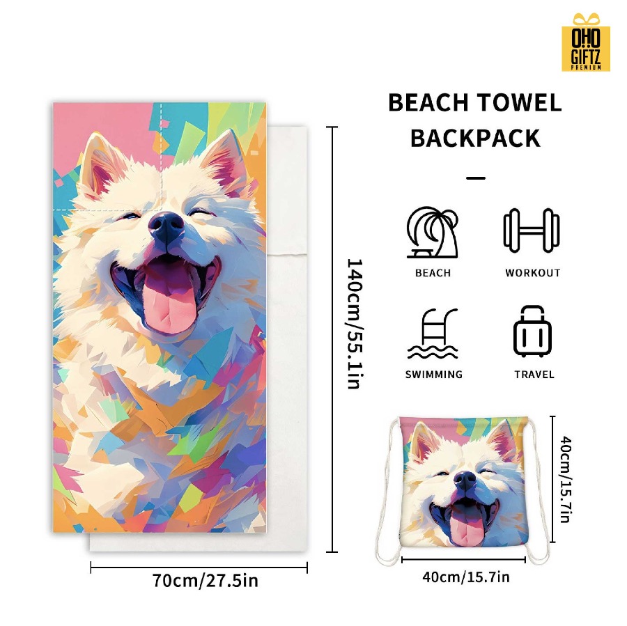 ผ้าขนหนูชายหาด พับพกพาสะพายได้ พิมพ์ไม่จำกัดสี ปักโลโก้ ผลิตโลโก้ ติดลาเบล ทำเป็นของพรีเมี่ยมได้